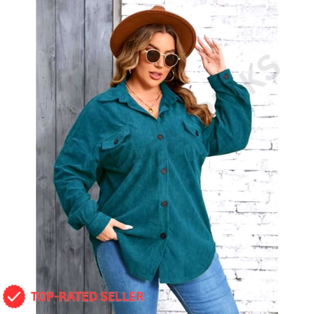 Plus Size Corduroy Shacket Jacket Button Down Ove… - image 6